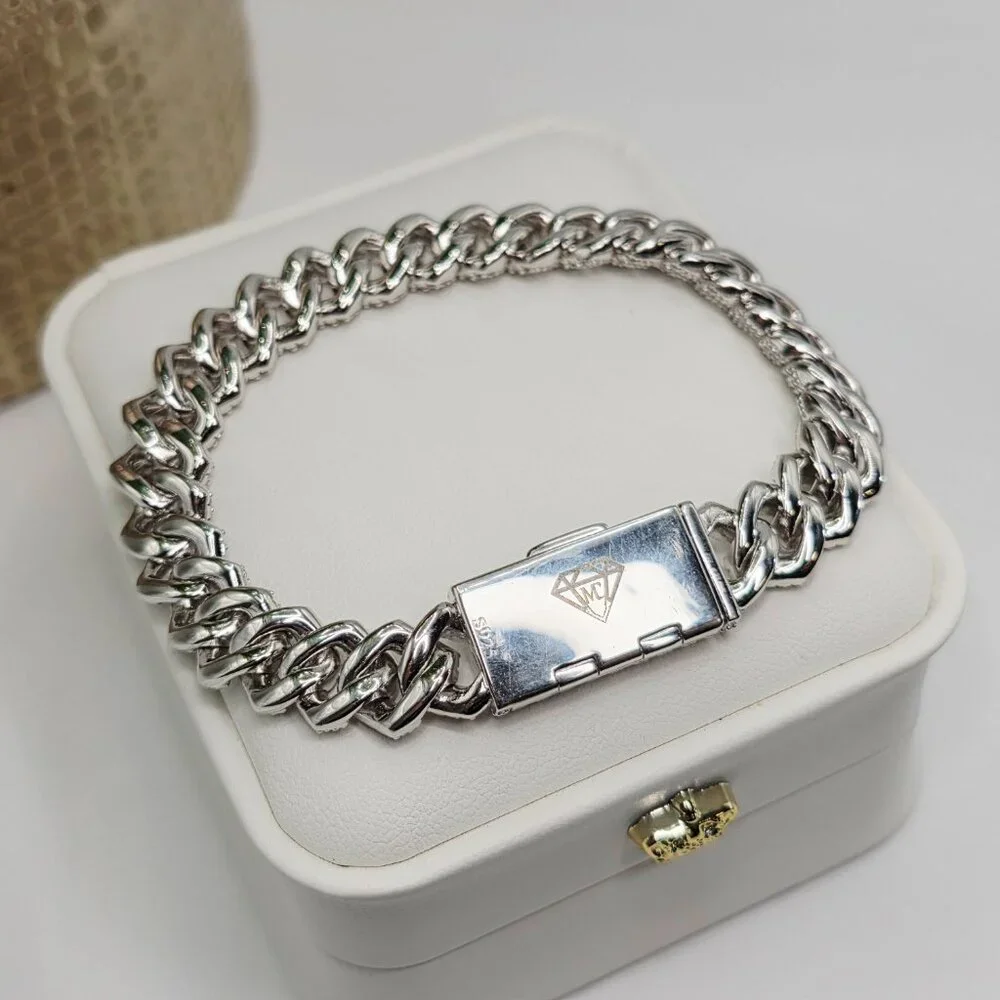 Silver Pave Cuban Link Bracelet